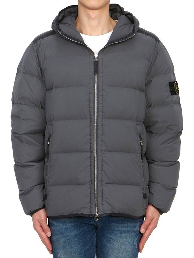 Seamless Logo Nylon Hooded Down Jacket Medium Grey - STONE ISLAND - BALAAN 3