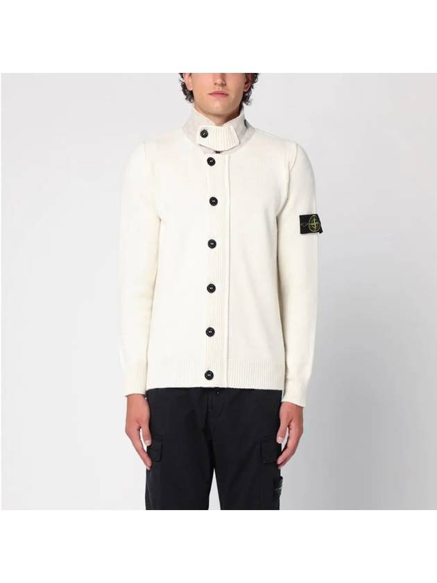 Wappen High Neck Button Up Wool Cardigan Beige - STONE ISLAND - BALAAN 4