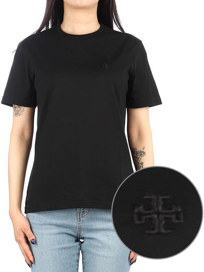 Embroidered Logo Cotton Short Sleeve T-Shirt Black - TORY BURCH - BALAAN 2