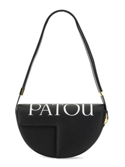 Logo Print Foldover Leather Shoulder Bag Black - PATOU - BALAAN 2