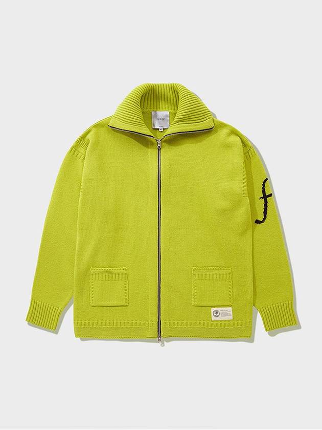 F Logo Wool Zip-Up Cardigan Lime - FFEFF STUDIO - BALAAN 1