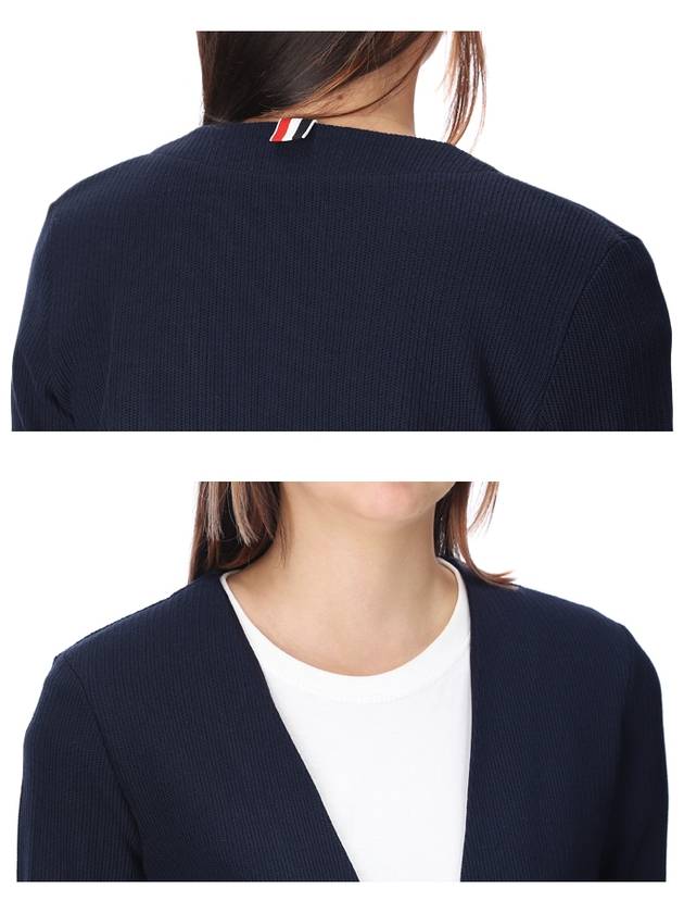 Cricket Stripe Lightweight Textured Cotton V-Neck Cardigan Navy - THOM BROWNE - BALAAN 7