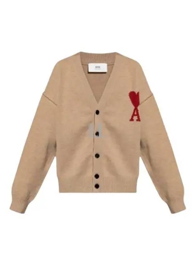 De Coeur Logo Wool Cardigan Camel - AMI - BALAAN 2