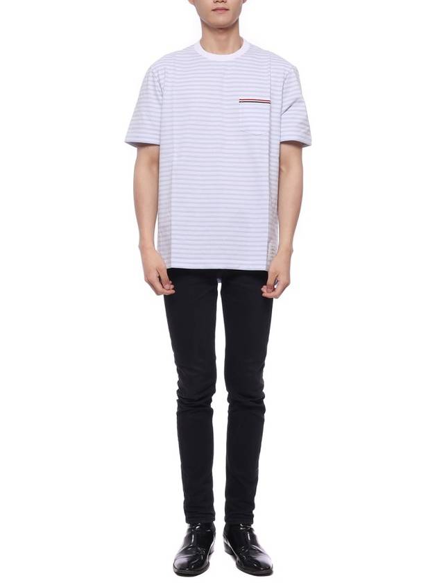 Striped Jersey Pocket Short Sleeve T-Shirt Light Blue White - THOM BROWNE - BALAAN 4