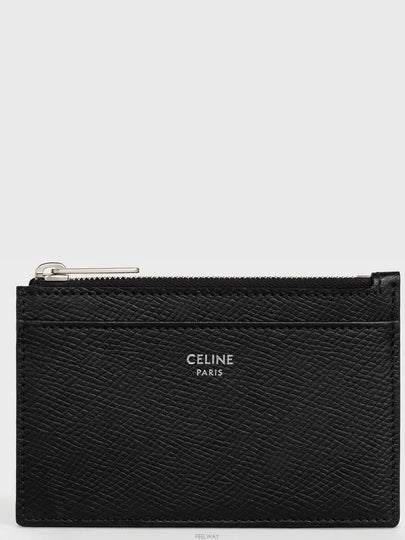 Zipper Grained Calfskin Card Wallet Black - CELINE - BALAAN 2