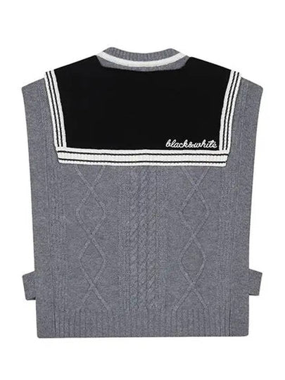 Women s loose fit V neck knit vest 2004LXVW GREY - BLACK&WHITE - BALAAN 2