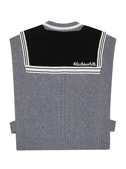 Women s loose fit V neck knit vest 2004LXVW GREY - BLACK&WHITE - BALAAN 2