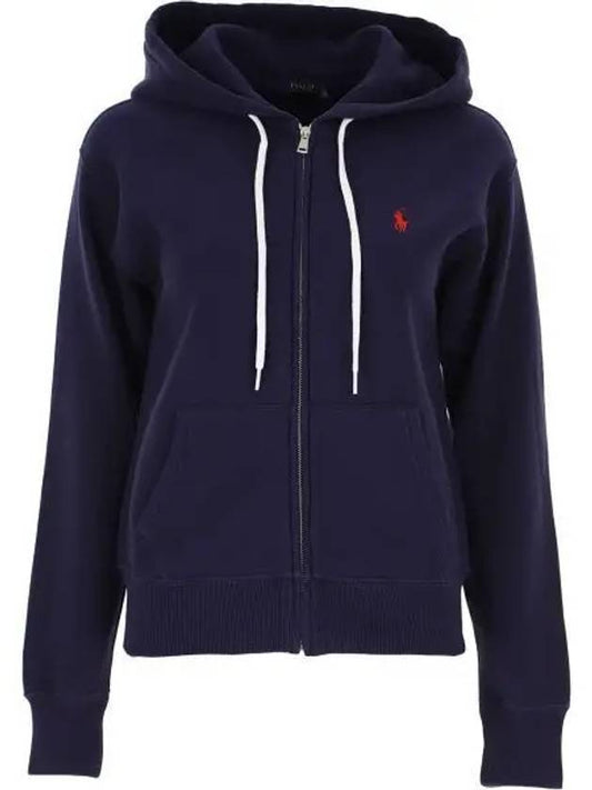 Women's Red Embroidery Logo Long Sleeve Hoodie Zip Up Navy - POLO RALPH LAUREN - BALAAN.