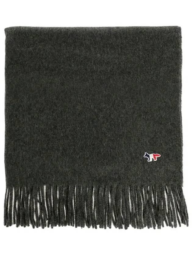 Small Tricolor Fox Wool Muffler Anthracite - MAISON KITSUNE - BALAAN 3