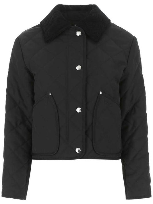 Corduroy Collar Diamond Quilted Cropped Barn Jacket Black - BURBERRY - BALAAN.