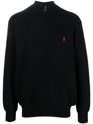 Embroidery Pony Logo Half Zip-Up Knit Top Black - POLO RALPH LAUREN - BALAAN 1