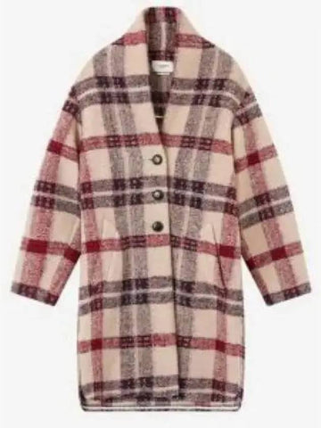 Gabrielle Wool Check Coat Burgundy Ecru MA129722A012EBYEC - ISABEL MARANT - BALAAN 1