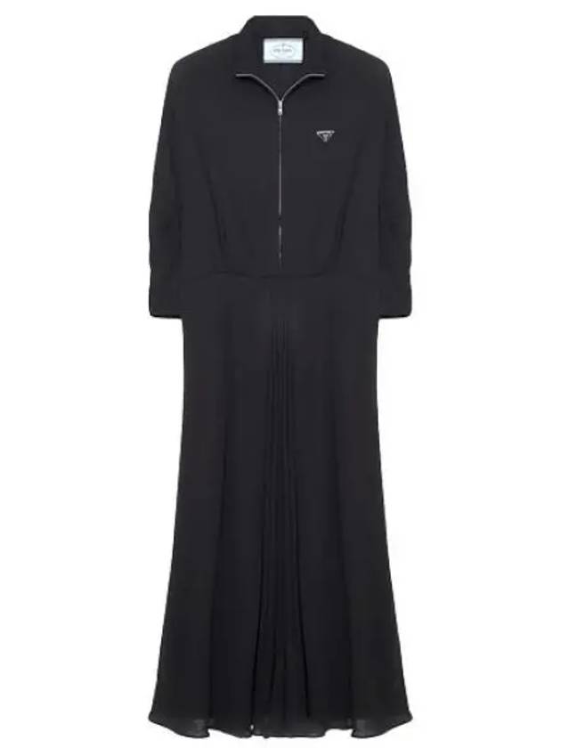 Logo Plaque Zipper Viscose Long Dress Black - PRADA - BALAAN 2