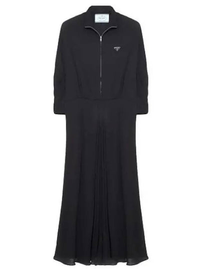 Logo Plaque Zipper Viscose Long Dress Black - PRADA - BALAAN 2