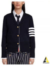 Milano Stitch 4 Bar Classic V Neck Fine Merino Wool Cardigan Navy - THOM BROWNE - BALAAN 2