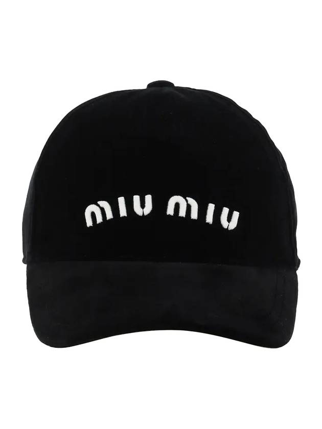 Embroidered Logo Velvet Ball Cap Black - MIU MIU - BALAAN 1