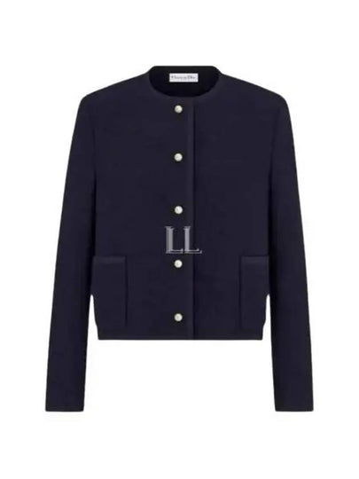 Virgin Wool Cotton Boucle Cropped Jacket Navy - DIOR - BALAAN 2