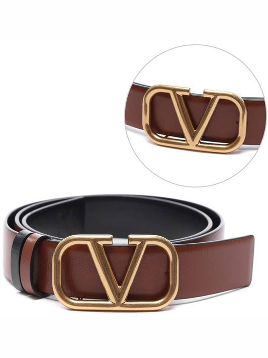 V Logo Signature Reversible Belt Brown - VALENTINO - BALAAN 2