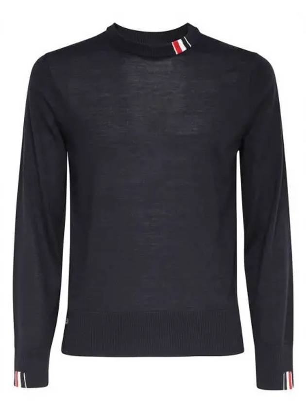 Intarsia Stitch Crew Neck Merino Wool Knit Top Navy - THOM BROWNE - BALAAN 2