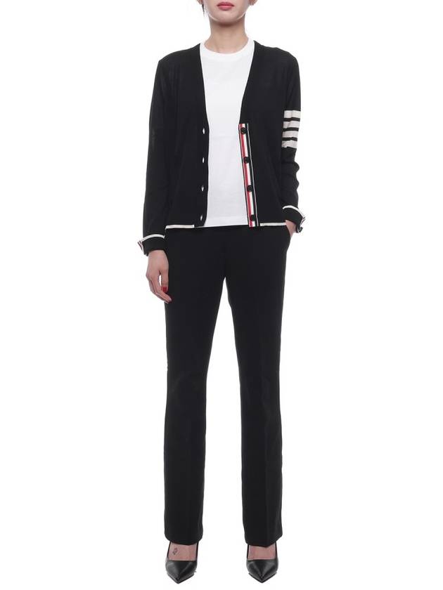 4 Bar Relaxed Fit Fine Merino Wool Cardigan Black - THOM BROWNE - BALAAN 4