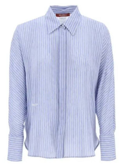 Dinar Striped Silk Long Sleeve Shirt Blue - MAX MARA - BALAAN 2