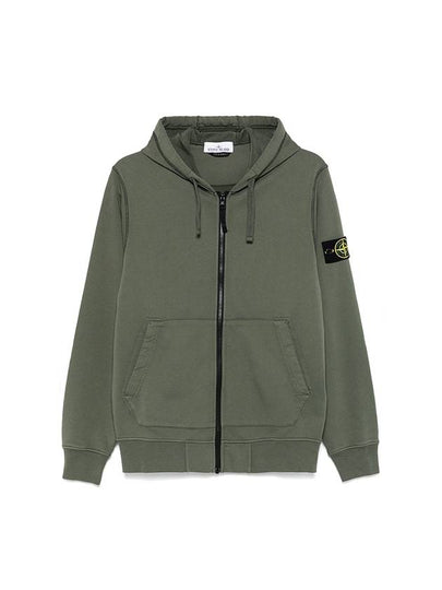 Cotton Fleece Garment Dyed Zip-Up Hoodie Military Green - STONE ISLAND - BALAAN 2