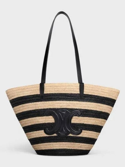 Striped Classic Pannier Raffia Bucket Tote Bag Natural Black - CELINE - BALAAN 2