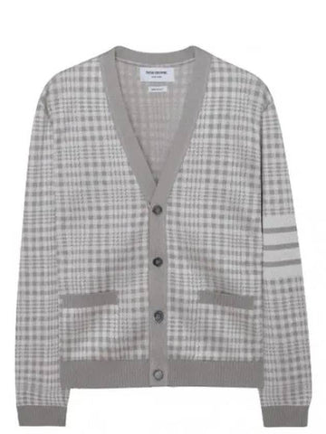 Diagonal Stripe Gingham Check Jacquard Cotton Silk Cardigan Men - THOM BROWNE - BALAAN 1