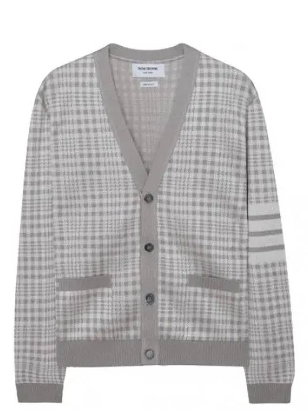 Diagonal Stripe Gingham Check Jacquard Cotton Silk Cardigan - THOM BROWNE - BALAAN 1