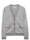 Check Jacquard V-Neck Cardigan Grey - THOM BROWNE - BALAAN 2