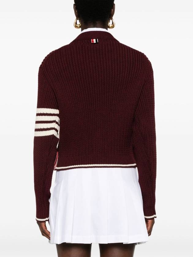 4 Bar Cable Wool Crop Cardigan Red - THOM BROWNE - BALAAN 6