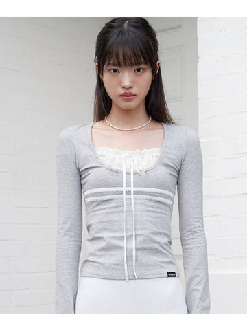 Lace Ribbon Top Gray - ZIZEMUSEUM - BALAAN 1