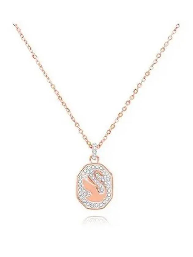 Swan Octagon Emblem Pendant Long Necklace Rose Gold - SWAROVSKI - BALAAN 2