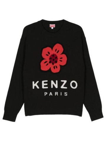 Boke Flower Crew Neck Knit Top Black - KENZO - BALAAN 1