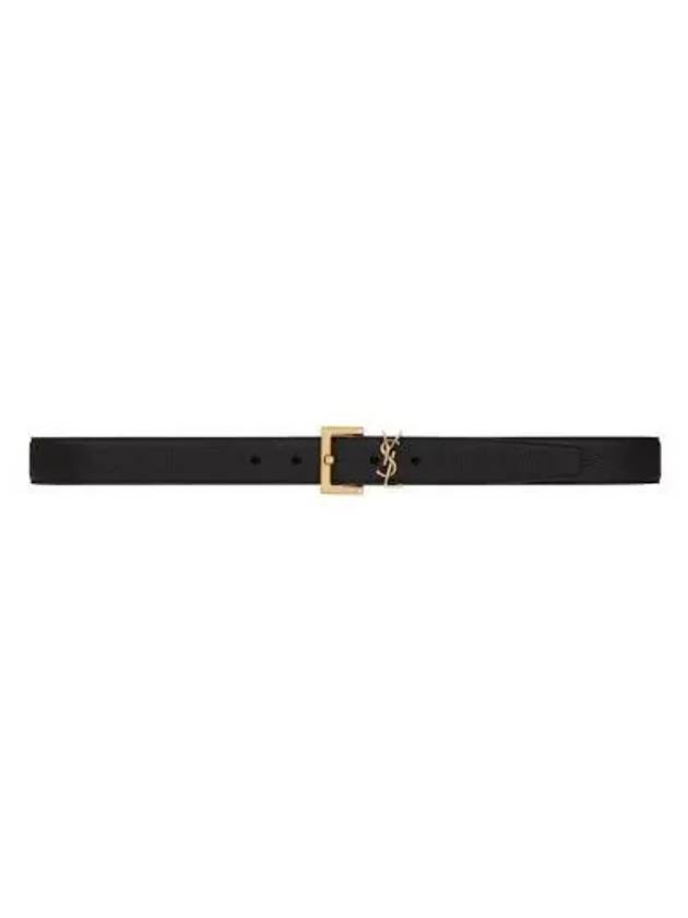 Men's Monogram Grain Leather Belt Gold - SAINT LAURENT - BALAAN 2