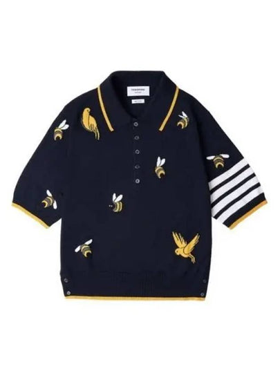 Men's Bird Bee Half Drop 4 Bar Merino Cotton Short Sleeve Polo Shirt Navy - THOM BROWNE - BALAAN 2