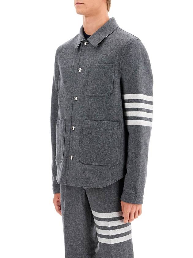 Stripe Detail Button Wool Jacket Grey - THOM BROWNE - BALAAN 5