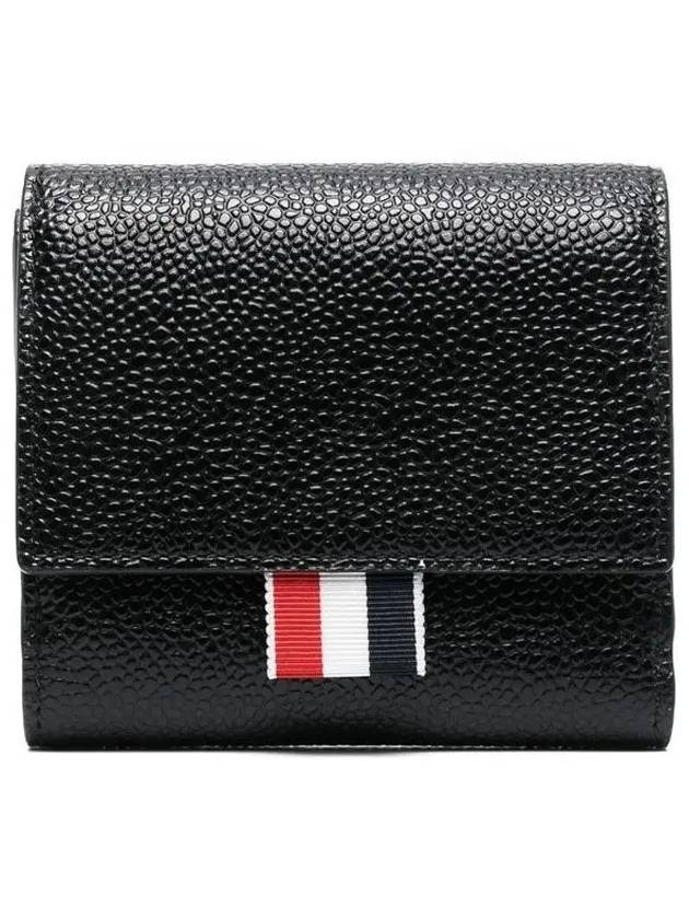 RWB Stripe Pebble Leather Tri-fold Half Wallet Black - THOM BROWNE - BALAAN 3