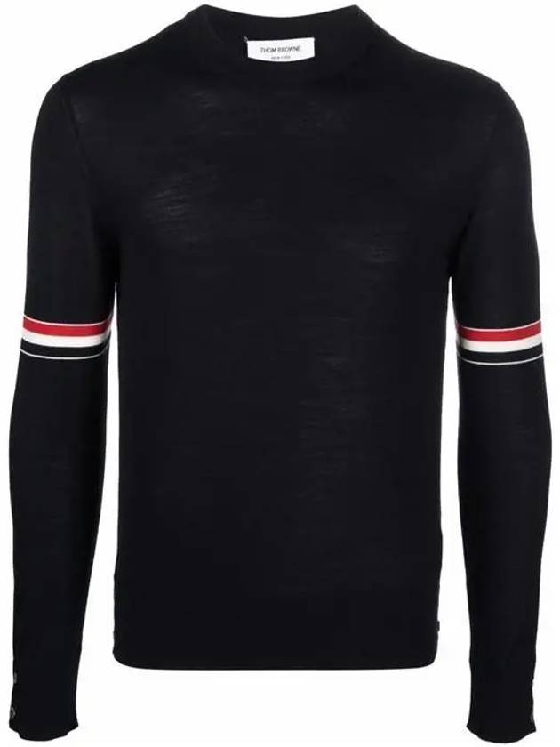 Merino Striped Crew Neck Knit Top Navy - THOM BROWNE - BALAAN 2