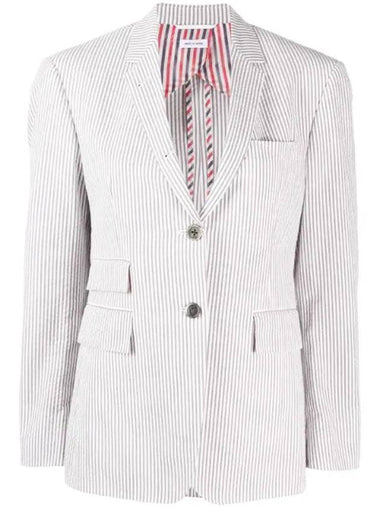 Striped Cotton Jacket Light Grey - THOM BROWNE - BALAAN 1