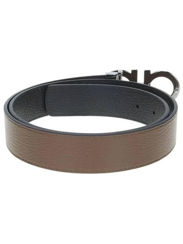 Gancini Reversible Adjustable Leather Belt Cane Sugar Brown Black - SALVATORE FERRAGAMO - BALAAN 4