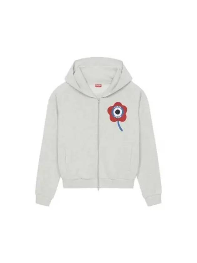 Women's Target Flower Cotton Zip-Up Hoodie Grey - KENZO - BALAAN 2