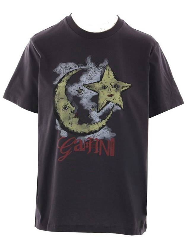 Moonlight Print Short Sleeve T-Shirt Grey - GANNI - BALAAN 2