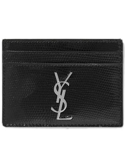 Monogram Lizard Effect Glossy Leather Card Holder Black Silver - SAINT LAURENT - BALAAN 2