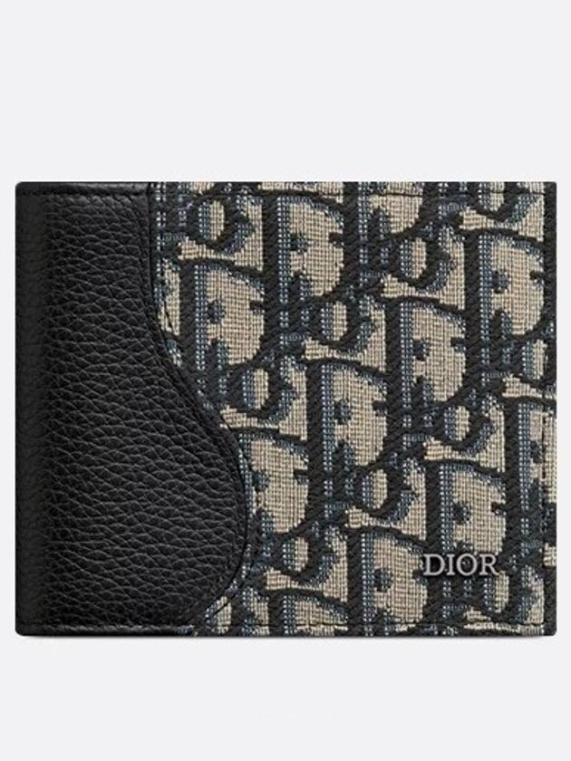 Saddle Oblique Jacquard Half Wallet Black Beige - DIOR - BALAAN 2