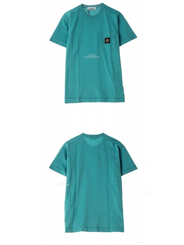 Embroidered Logo Patch Pocket Short Sleeve T-Shirt Light Blue - STONE ISLAND - BALAAN 5