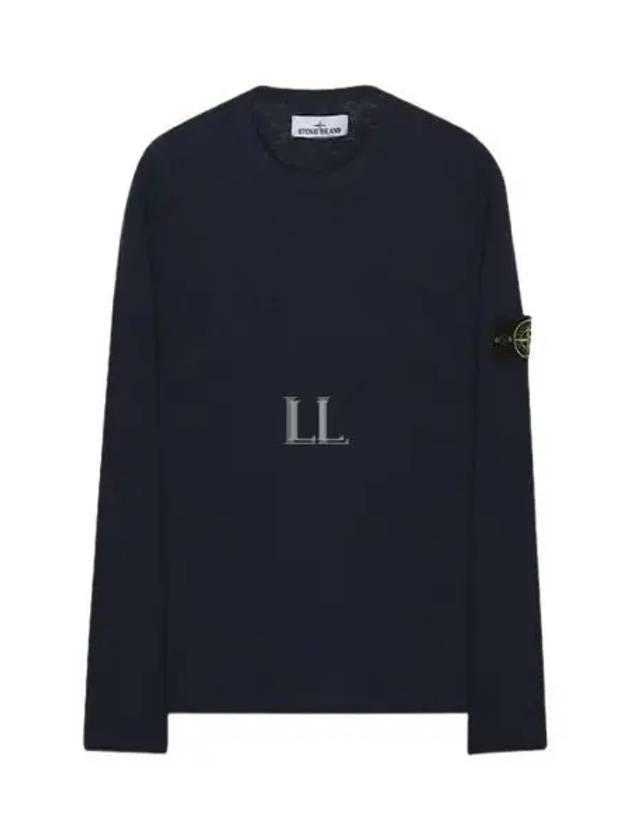 Logo Patch Crew Neck Cotton Nylon Knit Top Navy - STONE ISLAND - BALAAN 2