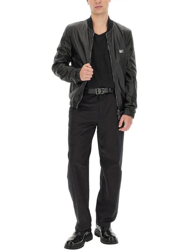 Men's Brand Tag Leather Jacket Black - DOLCE&GABBANA - BALAAN 4