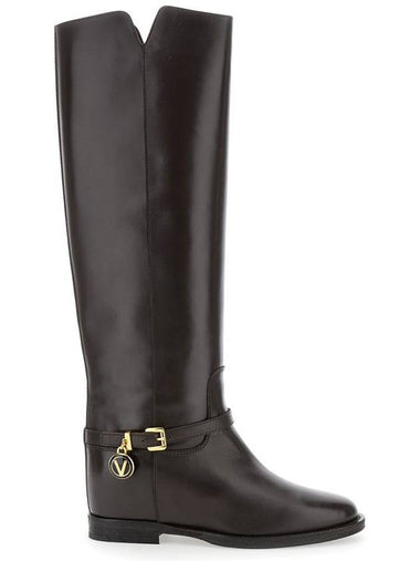 Brown Knee Boots With Logo Pendant In Leather Woman - VIA ROMA 15 - BALAAN 1