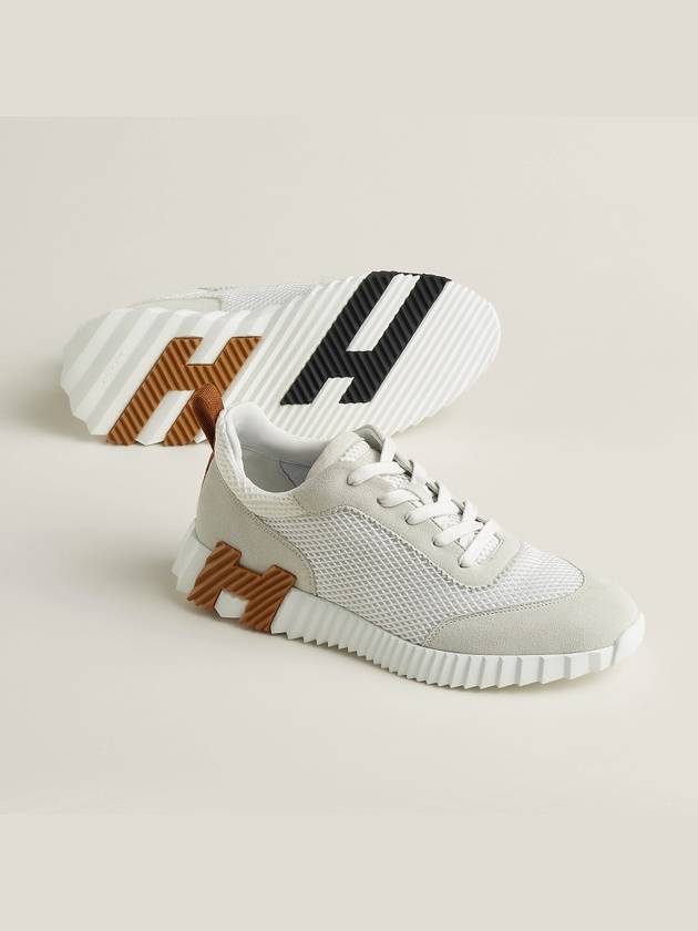 Men's Bouncing Mesh Suede Goatskin Low Top Sneakers White - HERMES - BALAAN 2